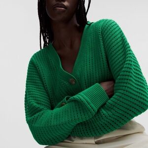 Lululemon Cotton Crochet Mesh Relaxed Fit Cardigan | Racerway Green | Sz: S